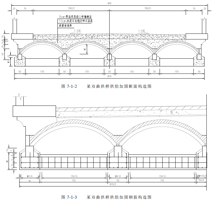 某双曲拱桥拱肋加固钢筋构造图